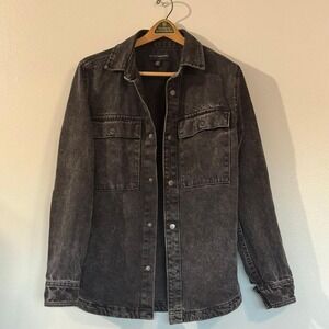 No Boundaries Black Acid Wash Denim Shirt Jacket Snap Front‎ Pockets Shacket XS